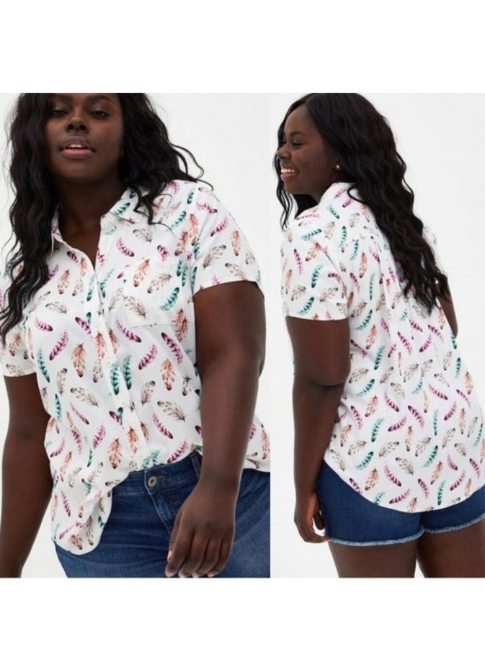 Torrid | "Feather White" Stretch Challis Button-Front Shirt | Size 1X
